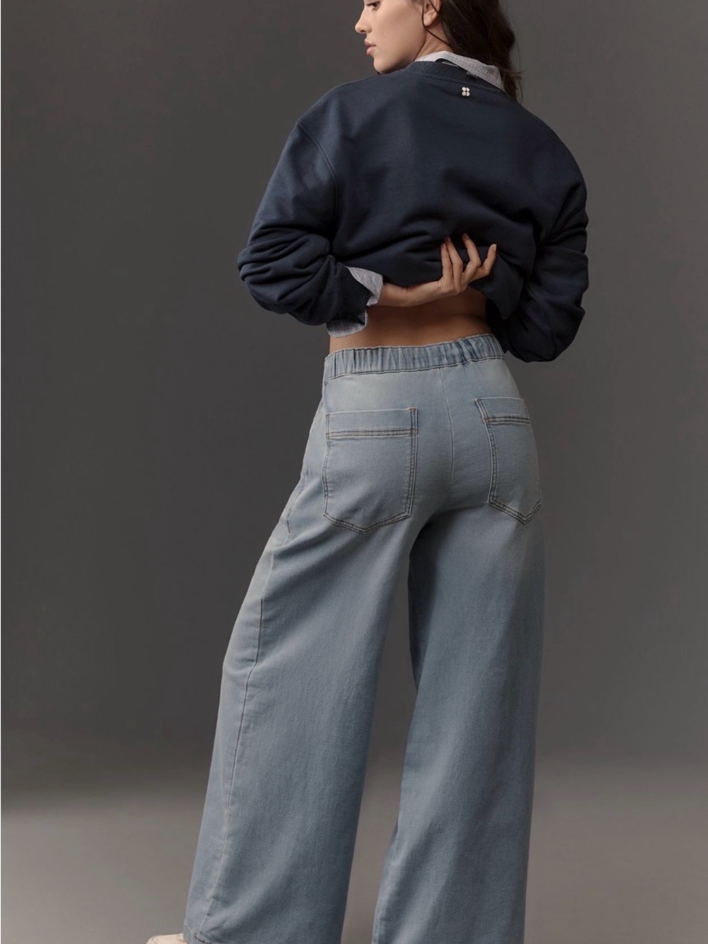 Anthropologie Pilcro Denim-Knit Pull On High Rise Wide Leg Jeans Size Large - Picture 2 of 11